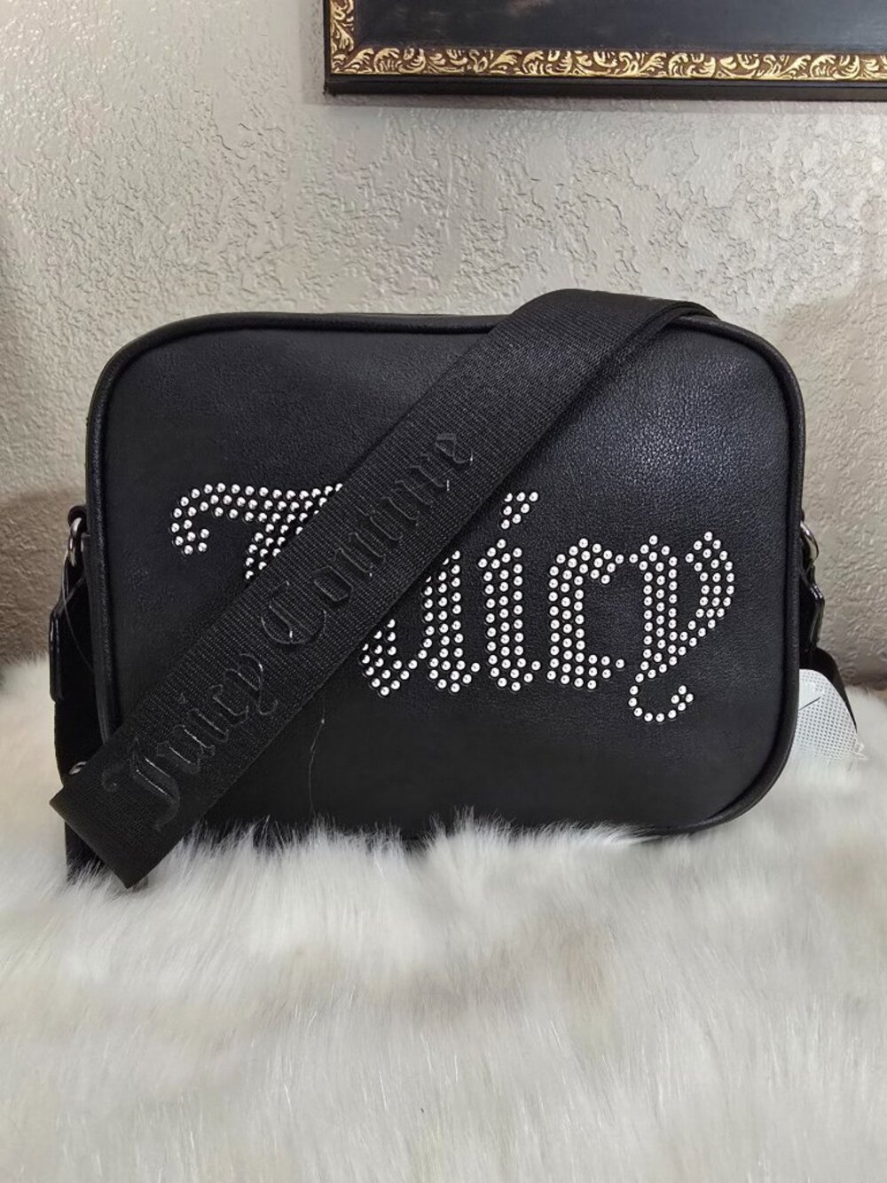 Juicy Couture Black Rhinestone Logo Camera Crossbody Bag NWOT